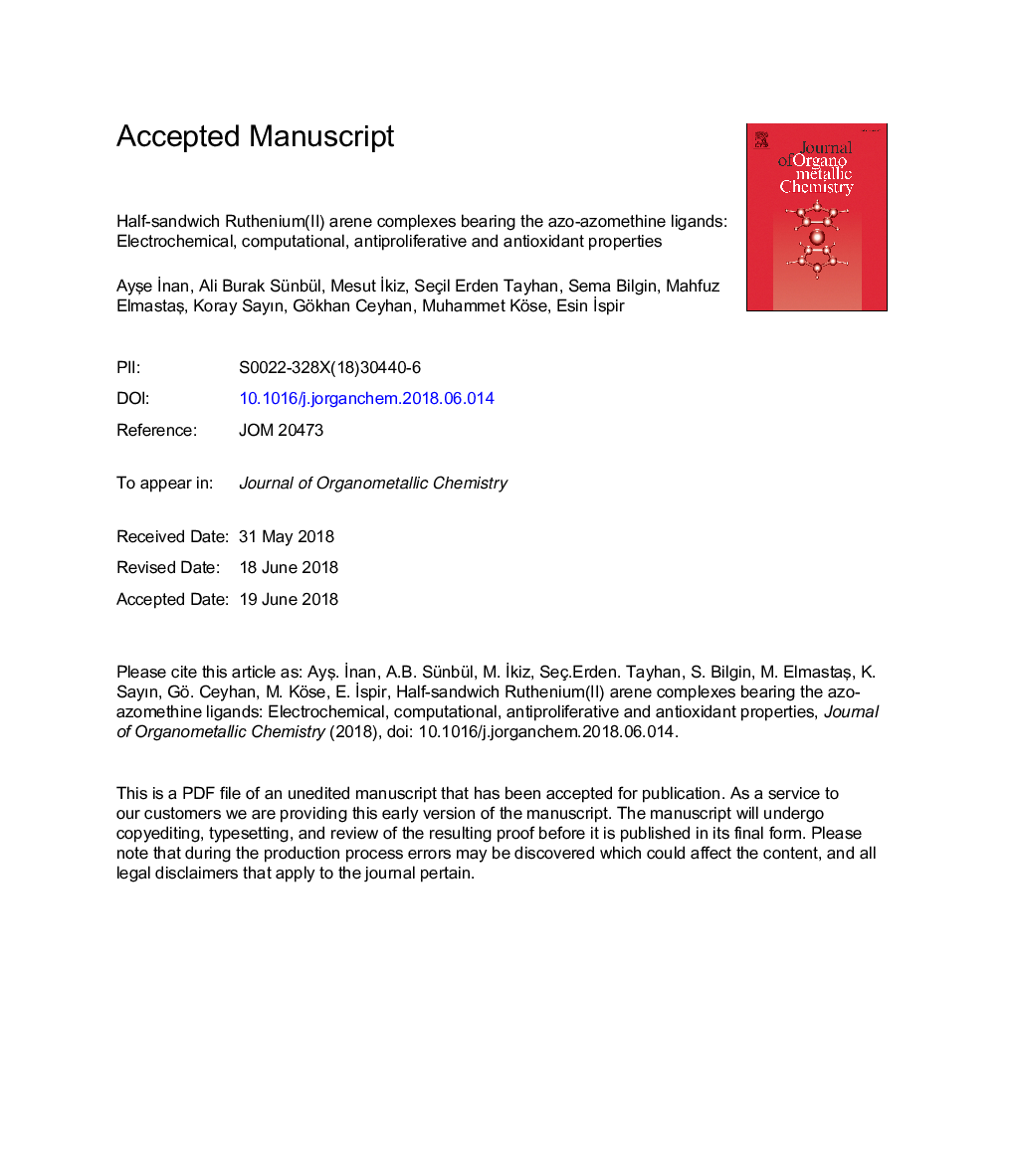 Half-sandwich Ruthenium(II) arene complexes bearing the azo-azomethine ligands: Electrochemical, computational, antiproliferative and antioxidant properties