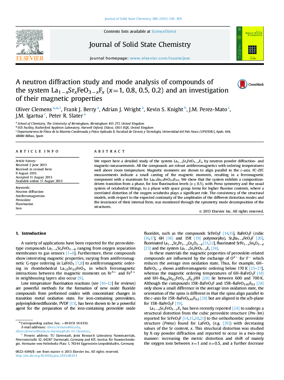 A neutron diffraction study and mode analysis of compounds of the system La1âxSrxFeO3âxFx (x=1, 0.8, 0.5, 0.2) and an investigation of their magnetic properties