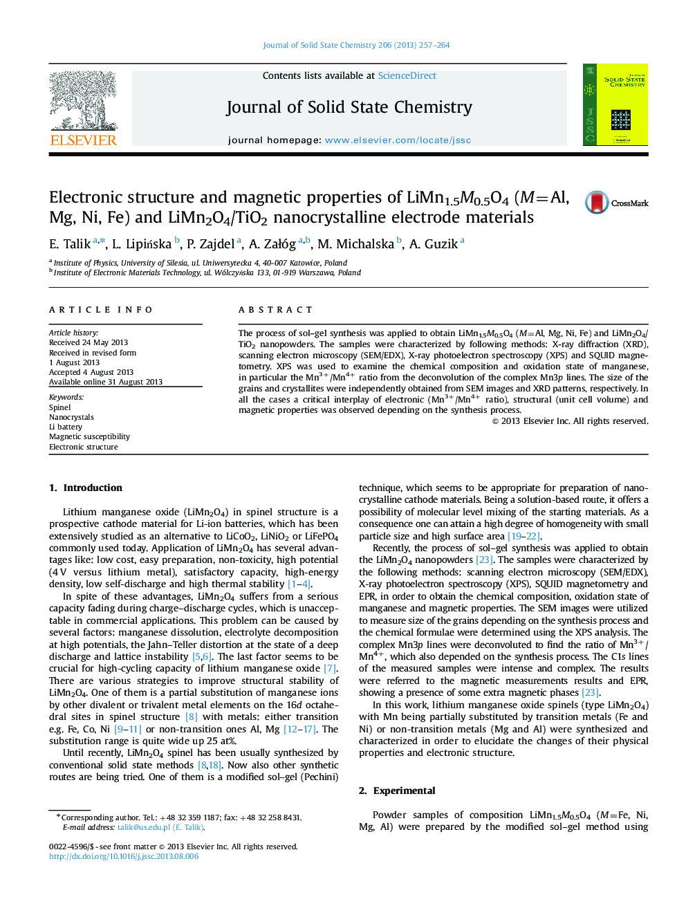 Electronic structure and magnetic properties of LiMn1.5M0.5O4 (M=Al, Mg, Ni, Fe) and LiMn2O4/TiO2 nanocrystalline electrode materials