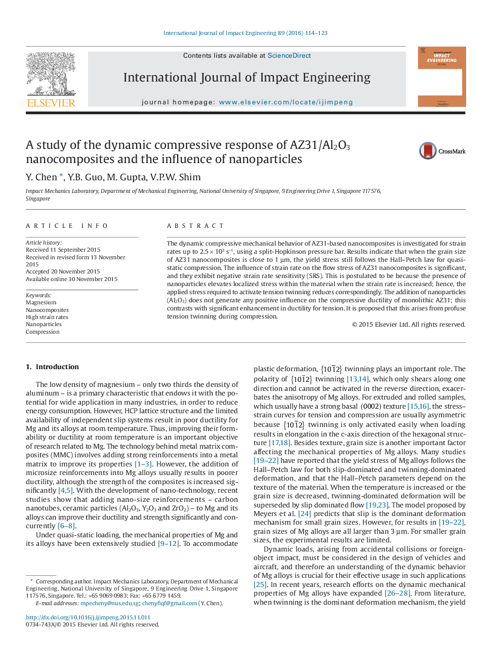 A study of the dynamic compressive response of AZ31/Al2O3 nanocomposites and the influence of nanoparticles