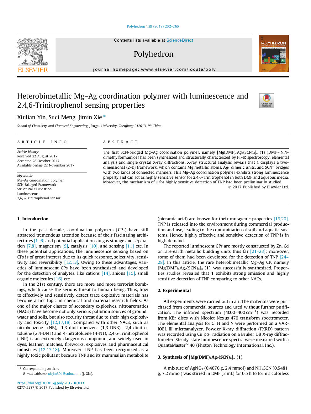 همبستگی پلیمری با هموگلوبین متیلن با لومینسانس و خواص سنجش 2،4،6-ترنیتروفنول 