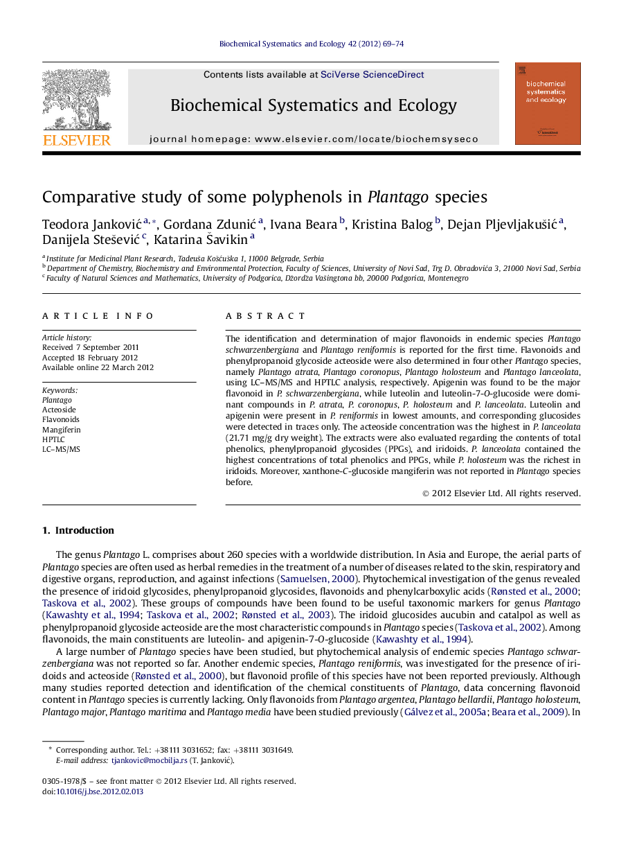 Comparative study of some polyphenols in Plantago species