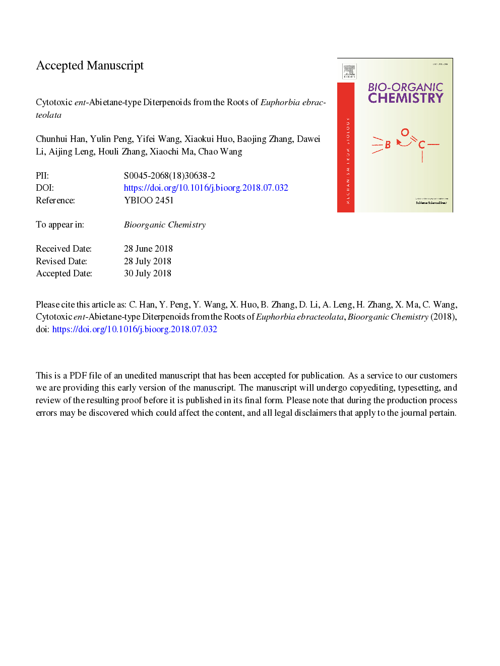 Cytotoxic ent-Abietane-type diterpenoids from the roots of Euphorbia ebracteolata