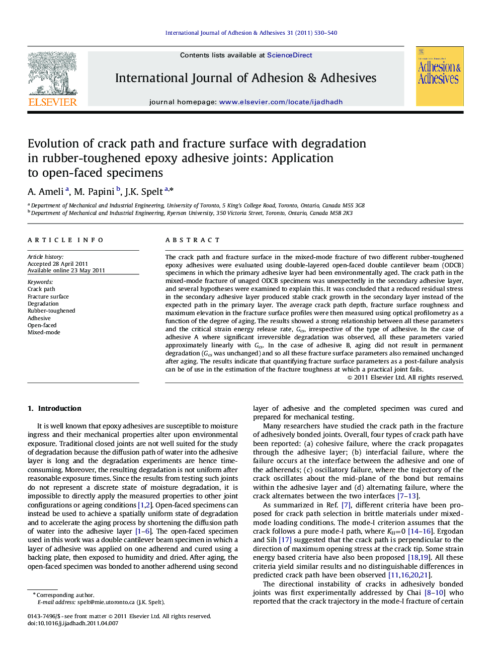 Evolution of crack path and fracture surface with degradation in rubber-toughened epoxy adhesive joints: Application to open-faced specimens