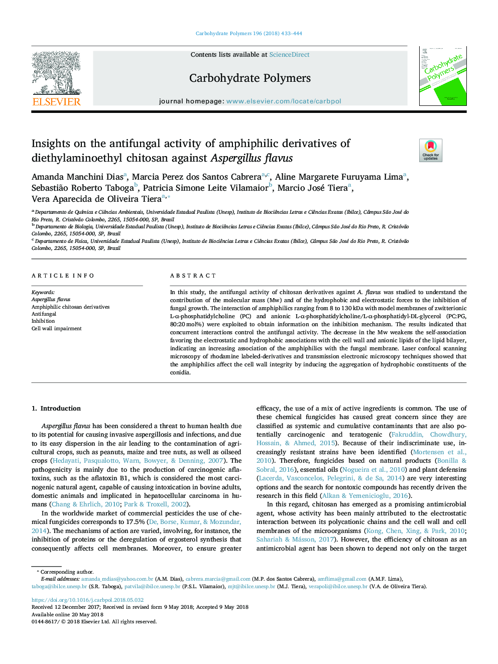 Insights on the antifungal activity of amphiphilic derivatives of diethylaminoethyl chitosan against Aspergillus flavus