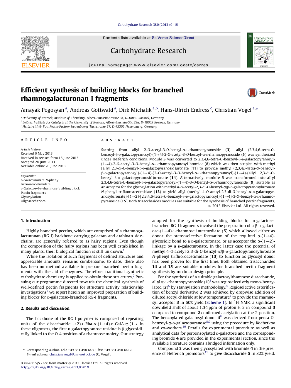 Efficient synthesis of building blocks for branched rhamnogalacturonan I fragments