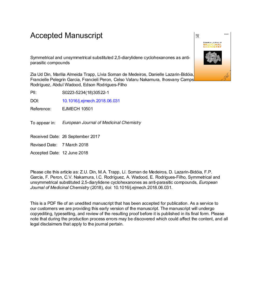 متداول و نامتقارن 2،5-دیاریدیدون سیوکوه هگزانون به عنوان ترکیبات ضد انگلی جایگزین شده است 