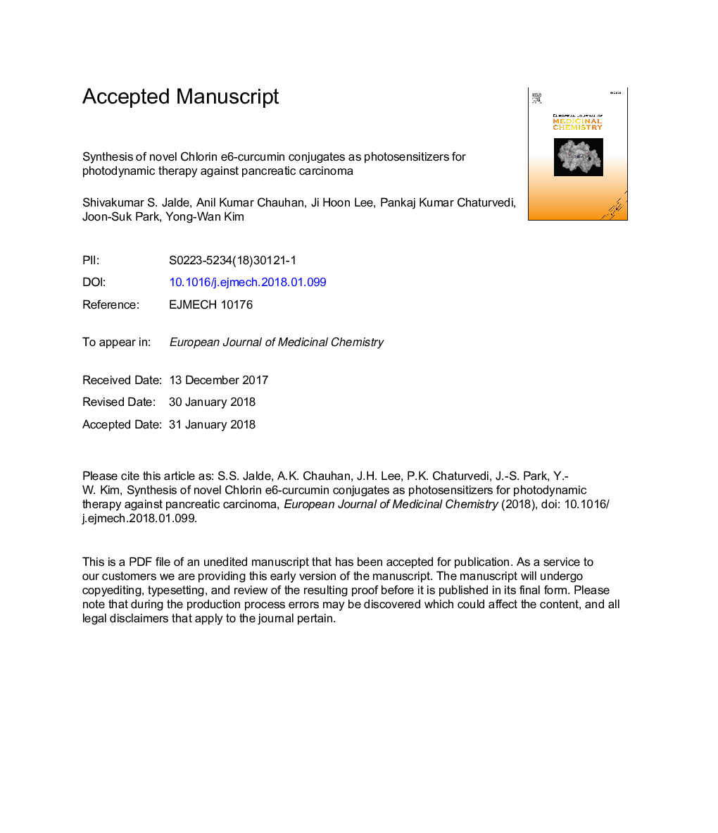 Synthesis of novel Chlorin e6-curcumin conjugates as photosensitizers for photodynamic therapy against pancreatic carcinoma