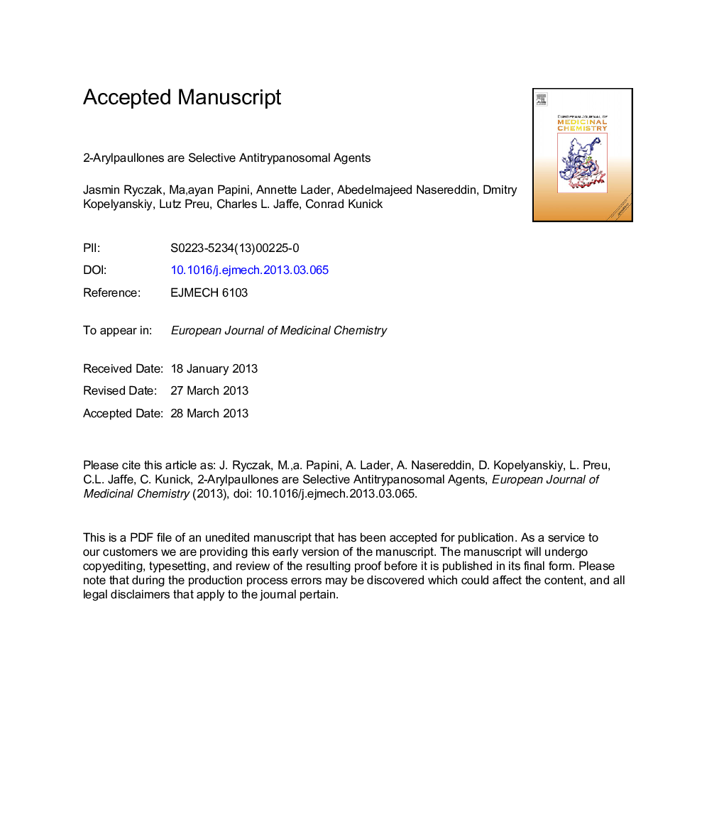 2-Arylpaullones are selective antitrypanosomal agents