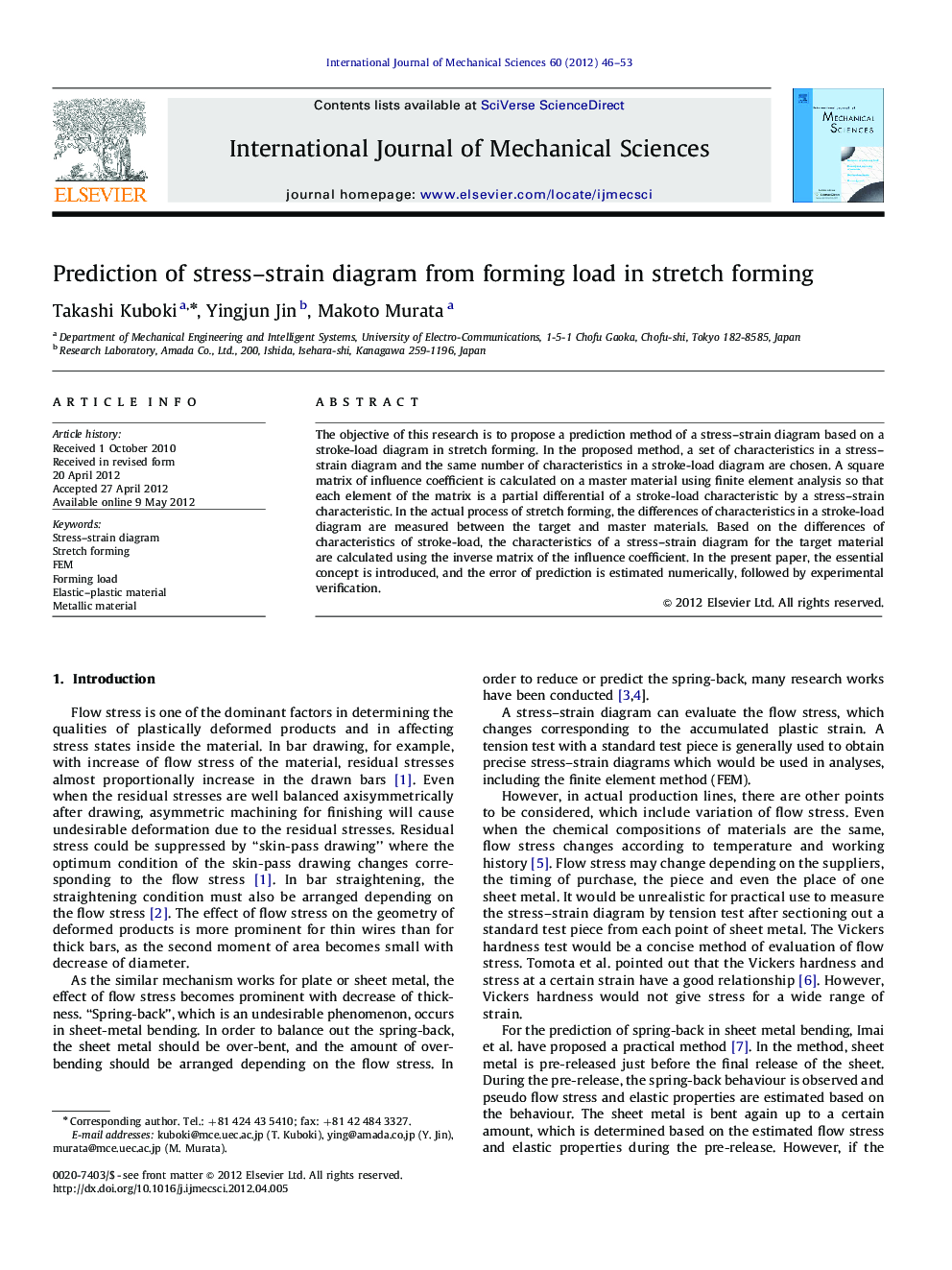 Prediction of stress–strain diagram from forming load in stretch forming