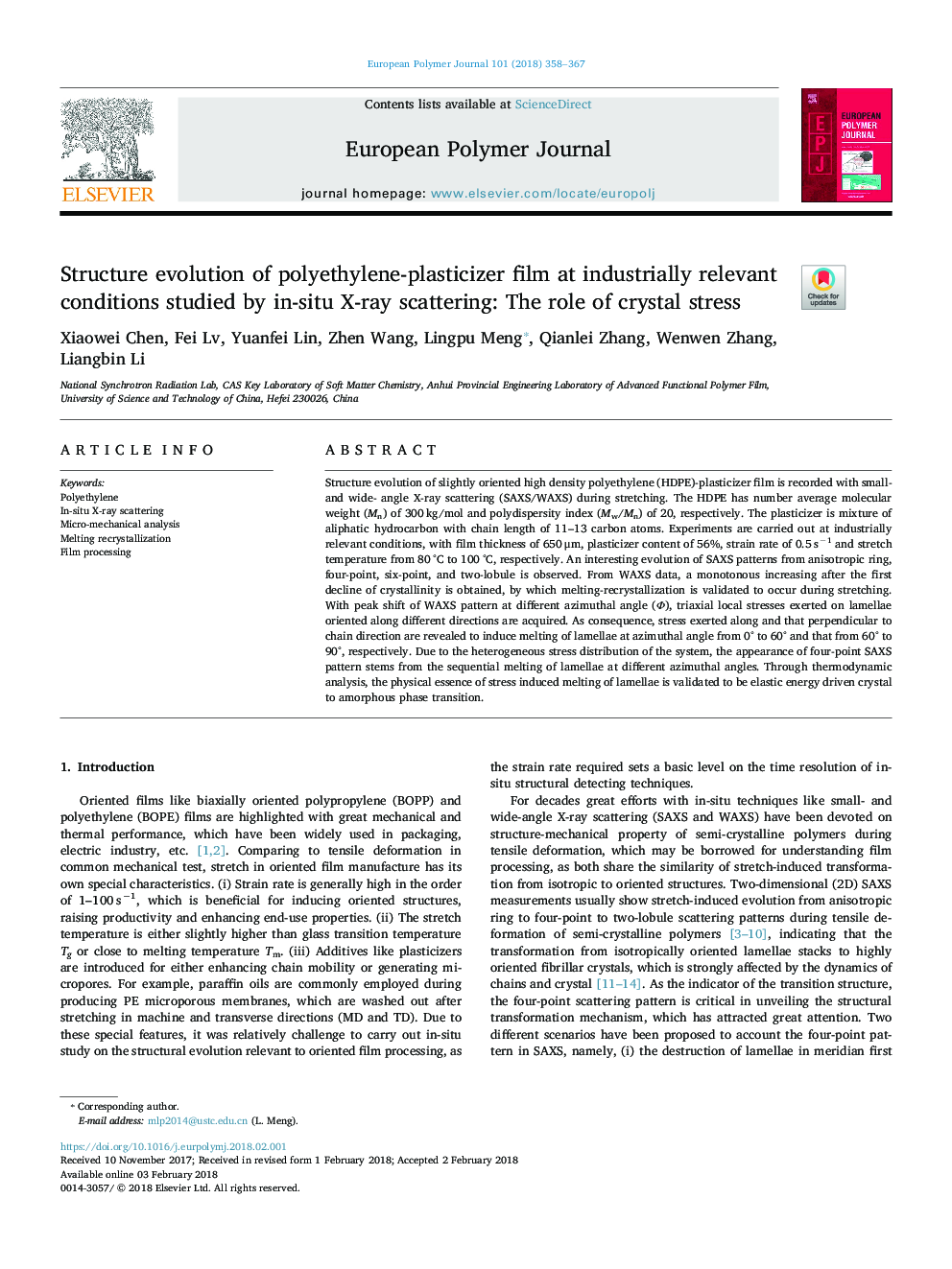 تکامل ساختاری فیلم پلی اتیلن-پلاستیسیستر در شرایط صنعتی مرتبط با پراکندگی اشعه ایکس در محل مورد مطالعه: نقش استرس بلوری 