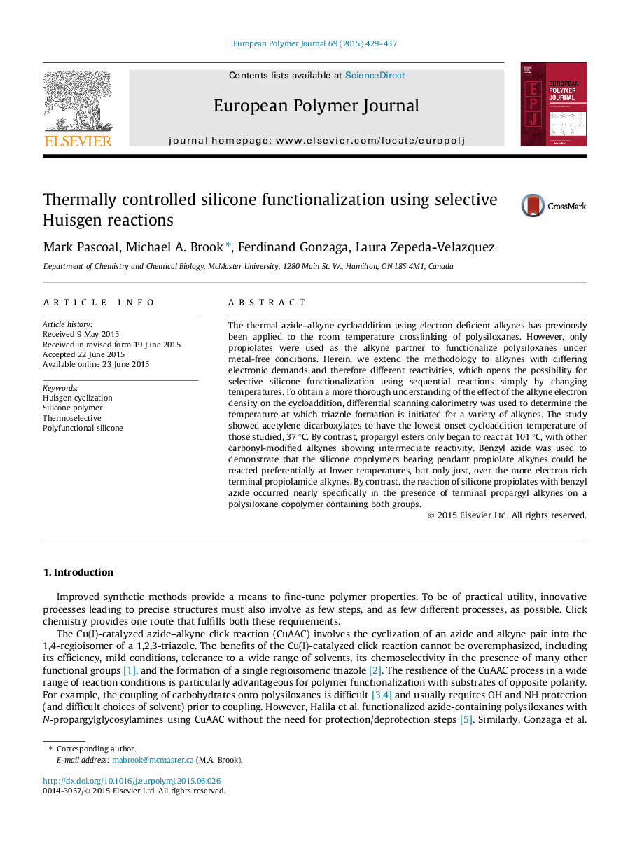 Thermally controlled silicone functionalization using selective Huisgen reactions