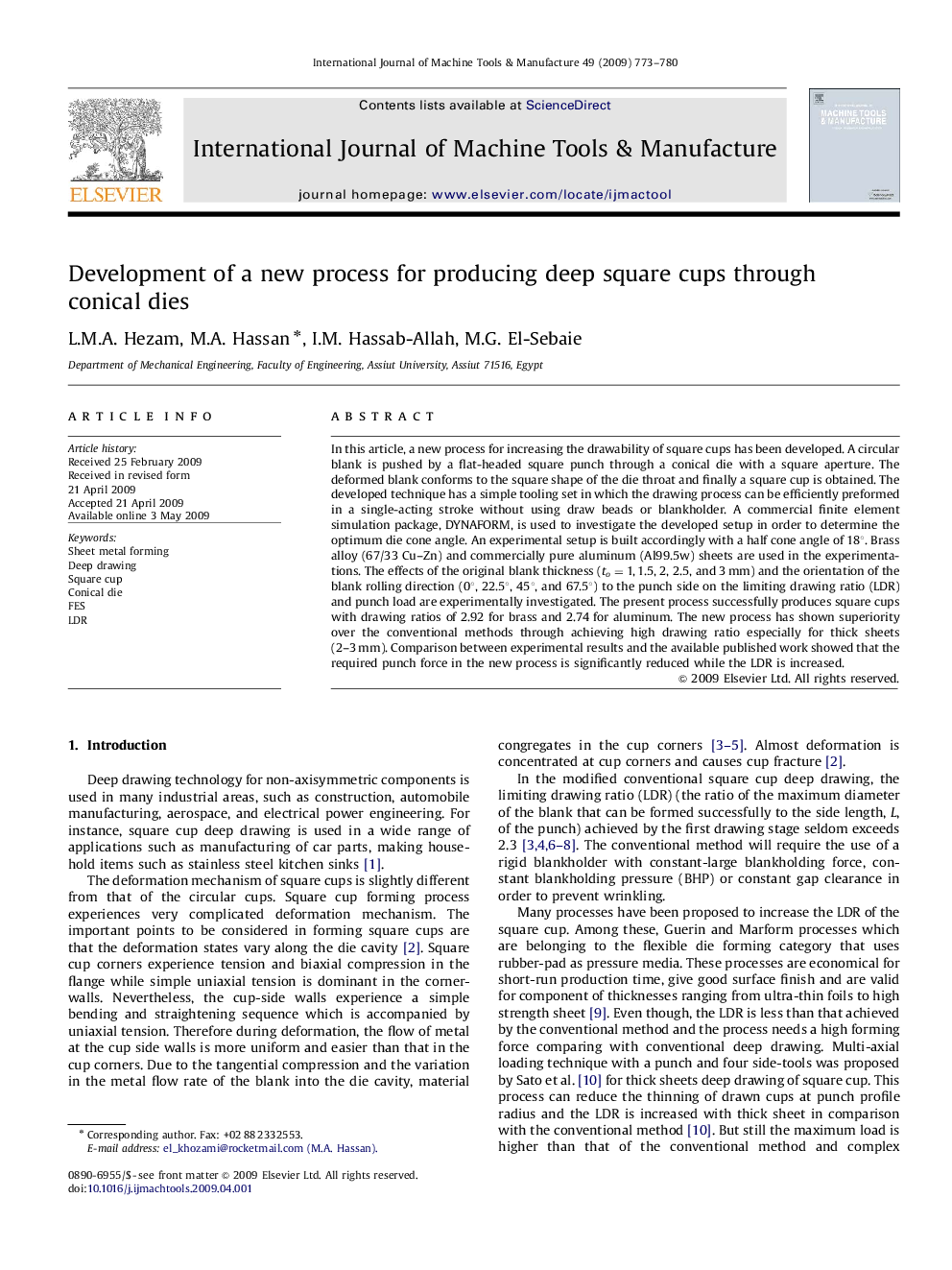 Development of a new process for producing deep square cups through conical dies