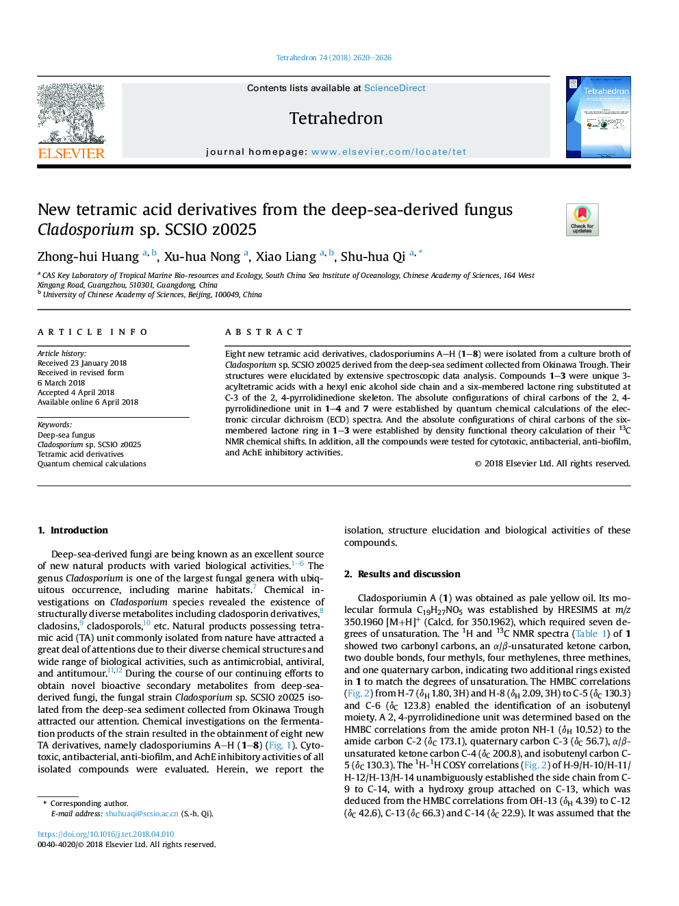 New tetramic acid derivatives from the deep-sea-derived fungus Cladosporium sp. SCSIO z0025