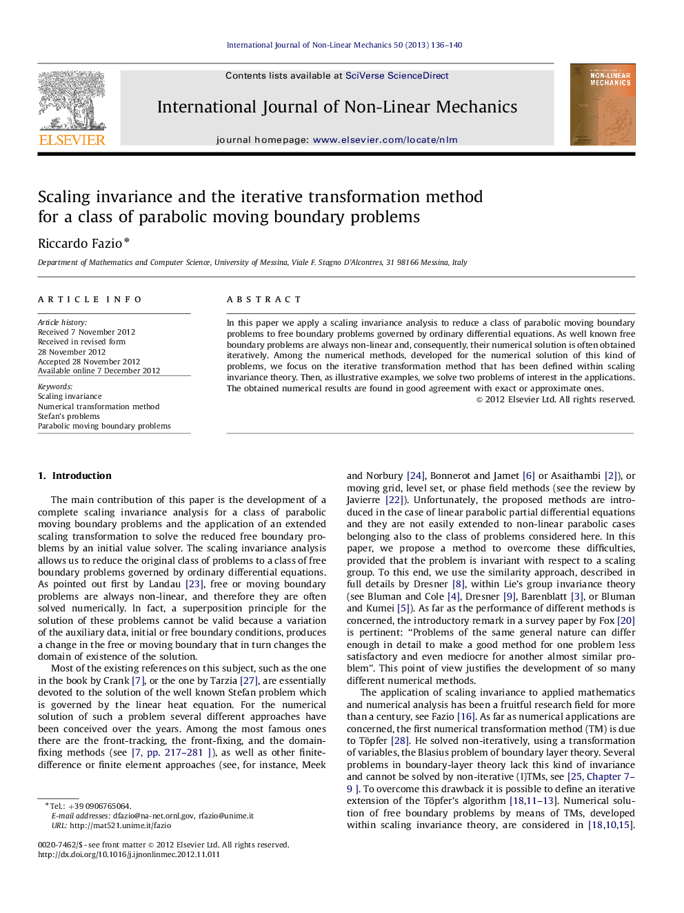 Scaling invariance and the iterative transformation method for a class of parabolic moving boundary problems