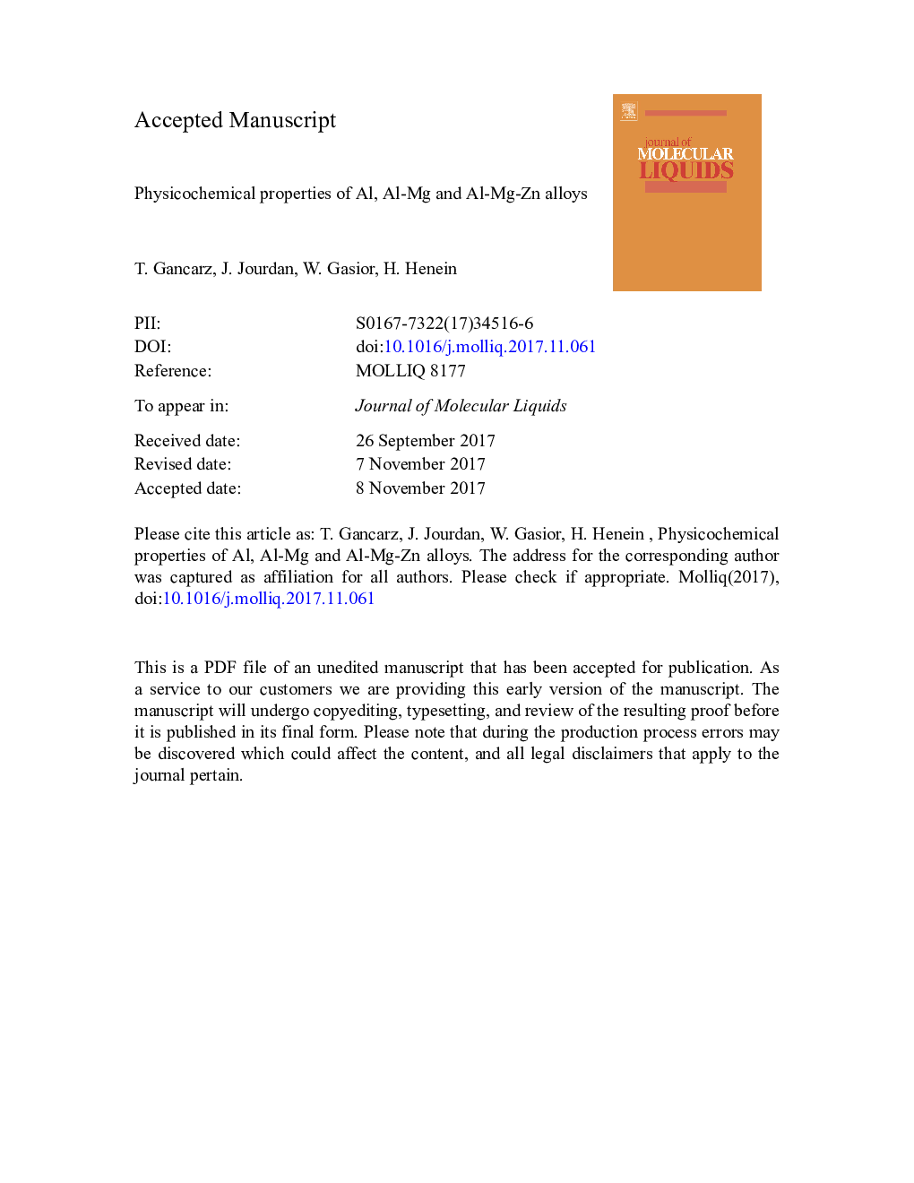 Physicochemical properties of Al, Al-Mg and Al-Mg-Zn alloys