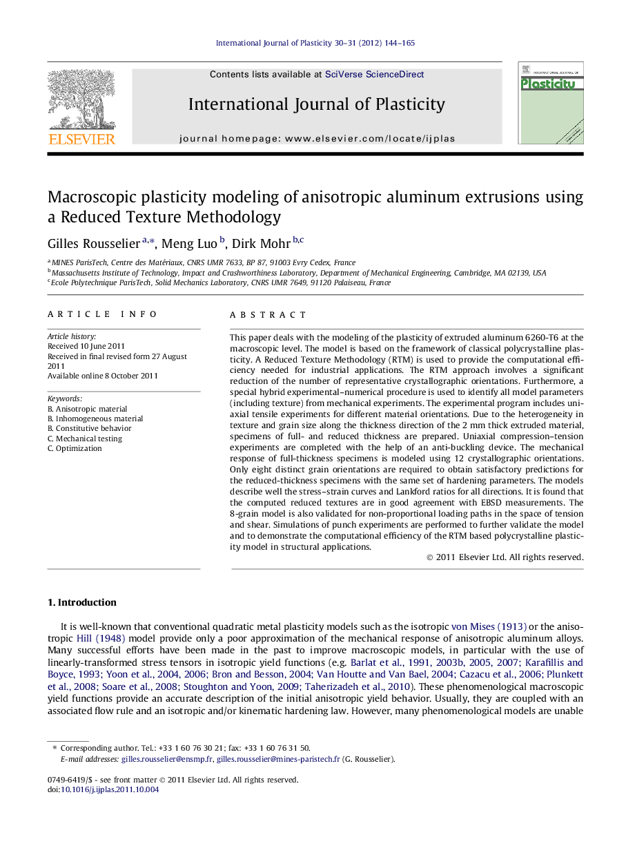 Macroscopic plasticity modeling of anisotropic aluminum extrusions using a Reduced Texture Methodology