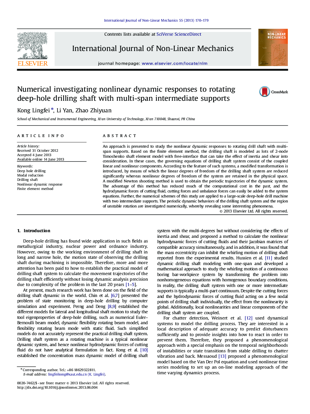 Numerical investigating nonlinear dynamic responses to rotating deep-hole drilling shaft with multi-span intermediate supports