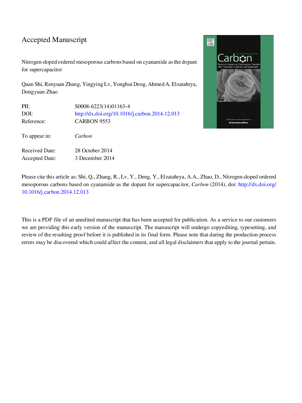 کربن های مشروب پراکسید نیتروژن با استفاده از سیانامید به عنوان افزودنی برای مخزن سوپراسپرت 