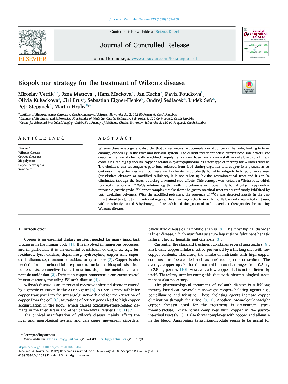 Biopolymer strategy for the treatment of Wilson's disease