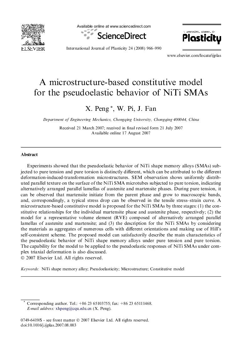 A microstructure-based constitutive model for the pseudoelastic behavior of NiTi SMAs