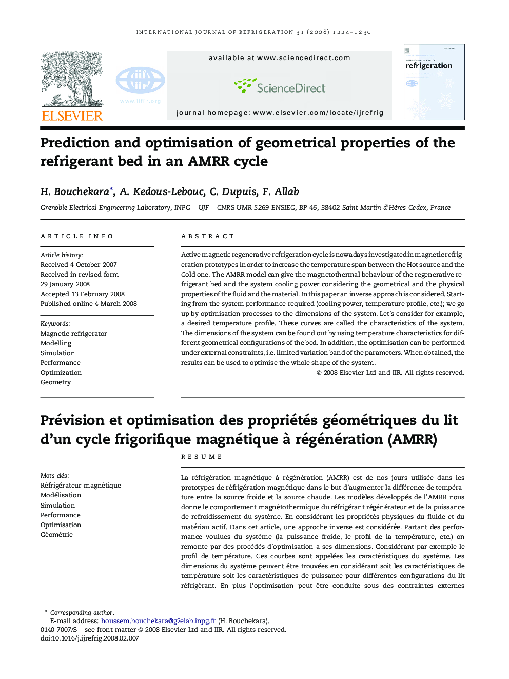Prediction and optimisation of geometrical properties of the refrigerant bed in an AMRR cycle