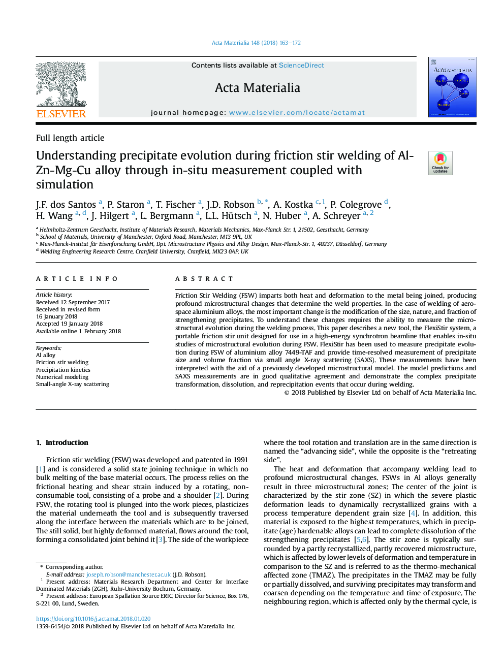 Understanding precipitate evolution during friction stir welding of Al-Zn-Mg-Cu alloy through in-situ measurement coupled with simulation