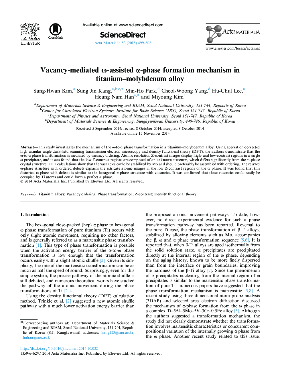 Vacancy-mediated Ï-assisted Î±-phase formation mechanism in titanium-molybdenum alloy
