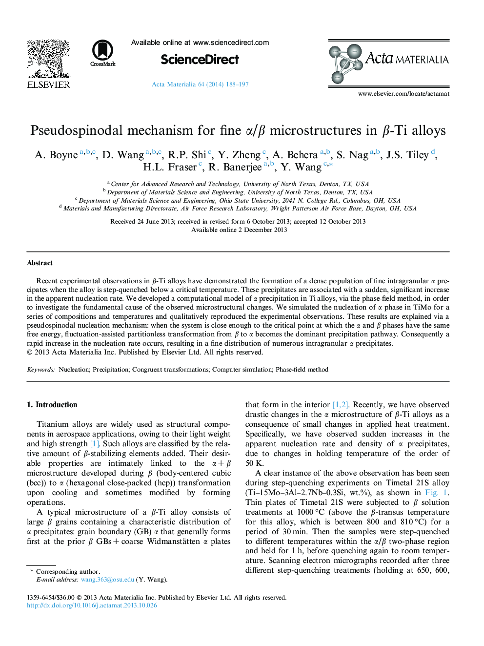Pseudospinodal mechanism for fine Î±/Î² microstructures in Î²-Ti alloys