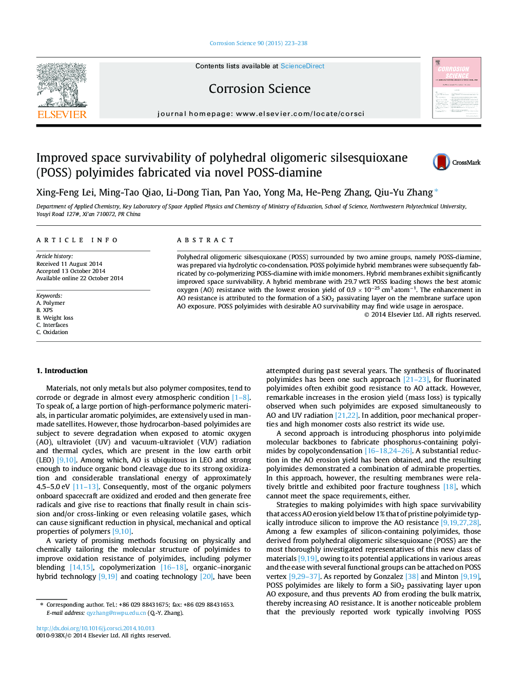 Improved space survivability of polyhedral oligomeric silsesquioxane (POSS) polyimides fabricated via novel POSS-diamine