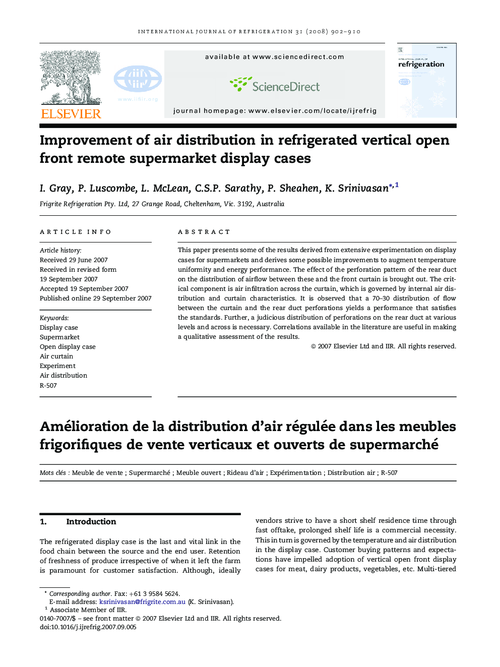 Improvement of air distribution in refrigerated vertical open front remote supermarket display cases
