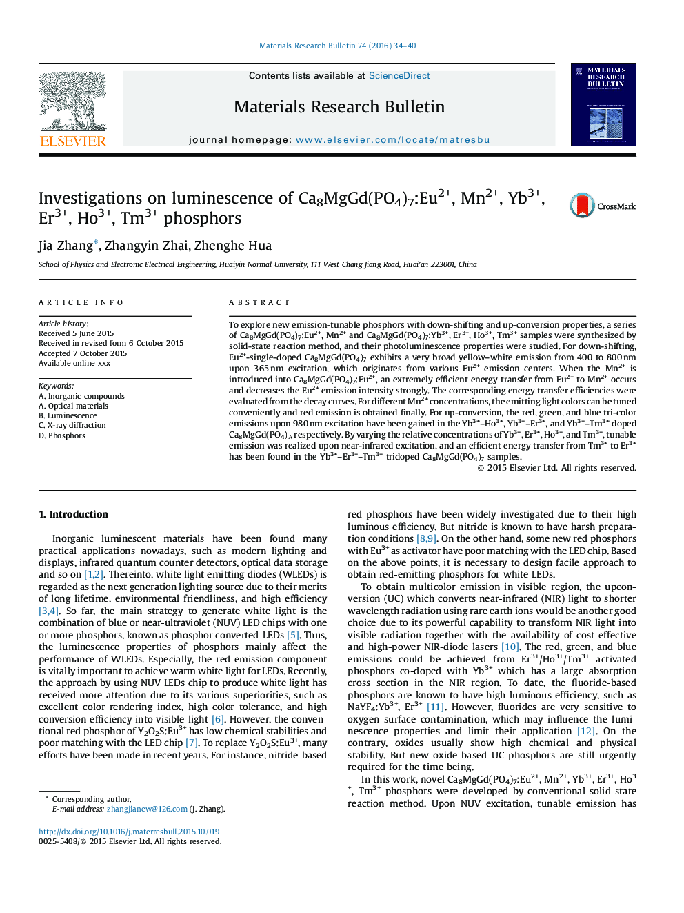 Investigations on luminescence of Ca8MgGd(PO4)7:Eu2+, Mn2+, Yb3+, Er3+, Ho3+, Tm3+ phosphors