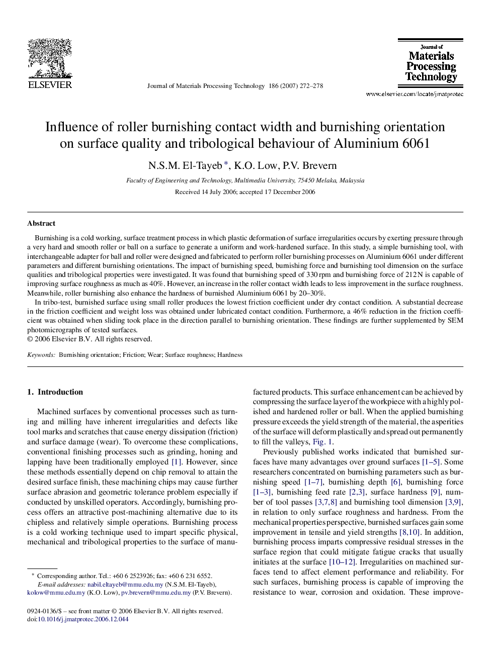 Influence of roller burnishing contact width and burnishing orientation on surface quality and tribological behaviour of Aluminium 6061