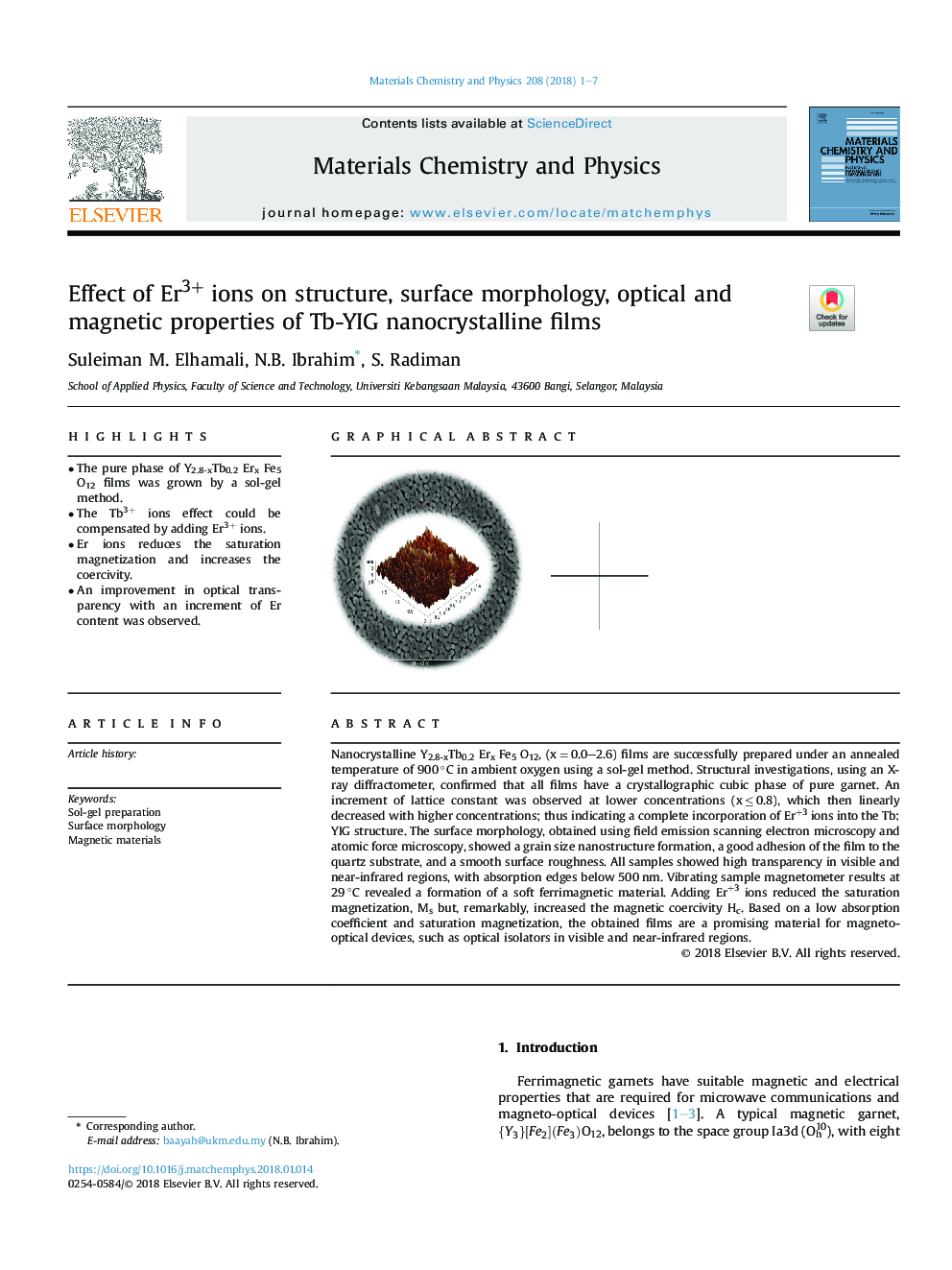 Effect of Er3+ ions on structure, surface morphology, optical and magnetic properties of Tb-YIG nanocrystalline films