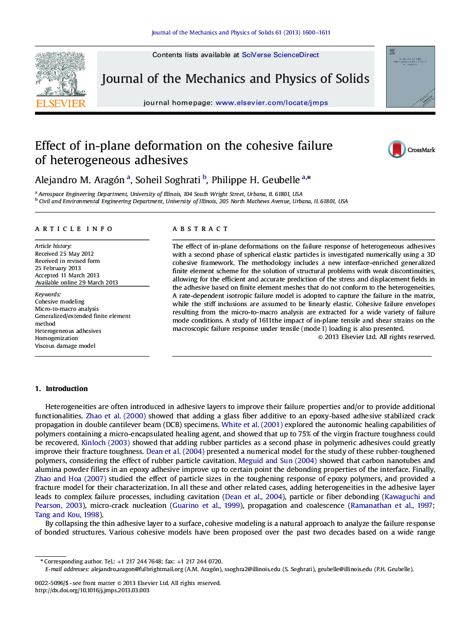 Effect of in-plane deformation on the cohesive failure of heterogeneous adhesives