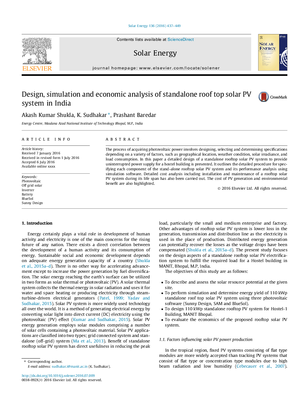 Design, simulation and economic analysis of standalone roof top solar PV system in India