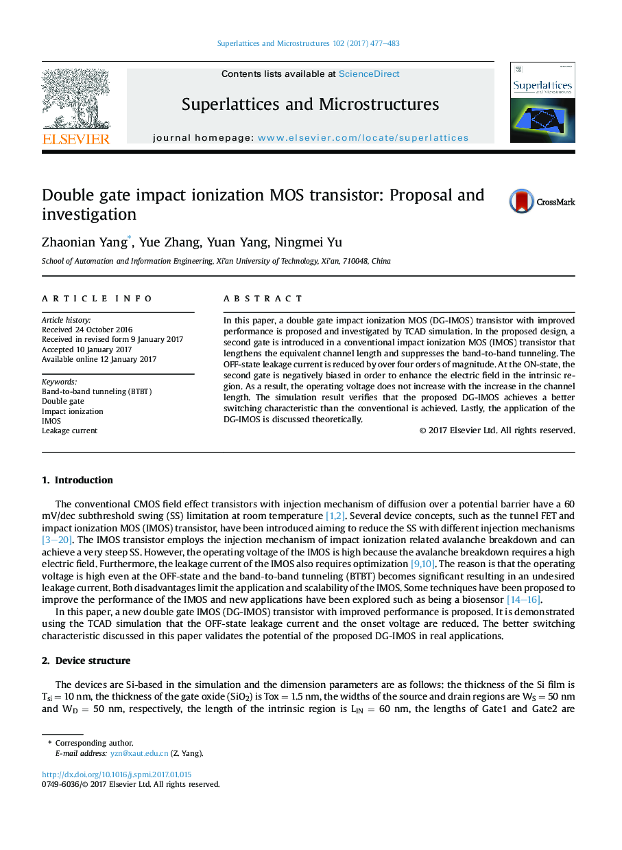 Double gate impact ionization MOS transistor: Proposal and investigation