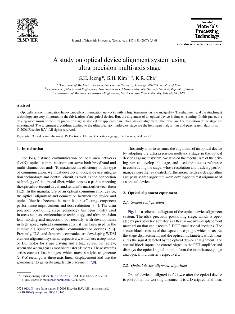 A study on optical device alignment system using ultra precision multi-axis stage