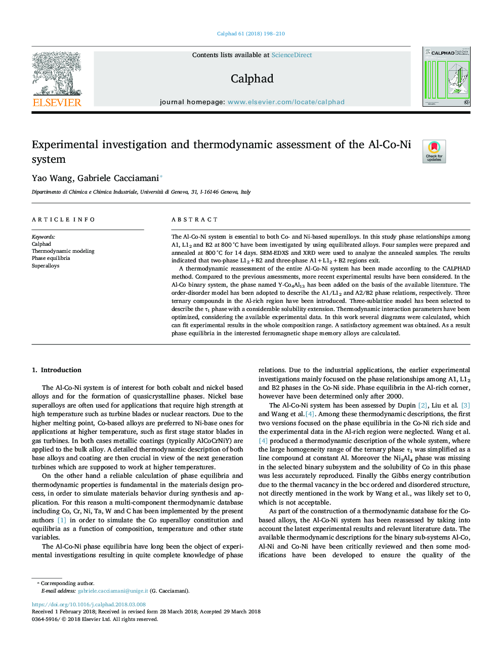 Experimental investigation and thermodynamic assessment of the Al-Co-Ni system