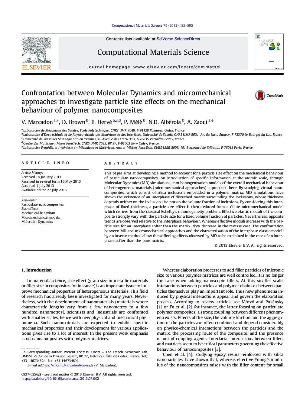 مقابله بین دینامیک مولکولی و روش های میکرومکانیکی برای بررسی اثرات اندازه ذرات بر رفتار مکانیکی نانوکامپوزیت های پلیمری 