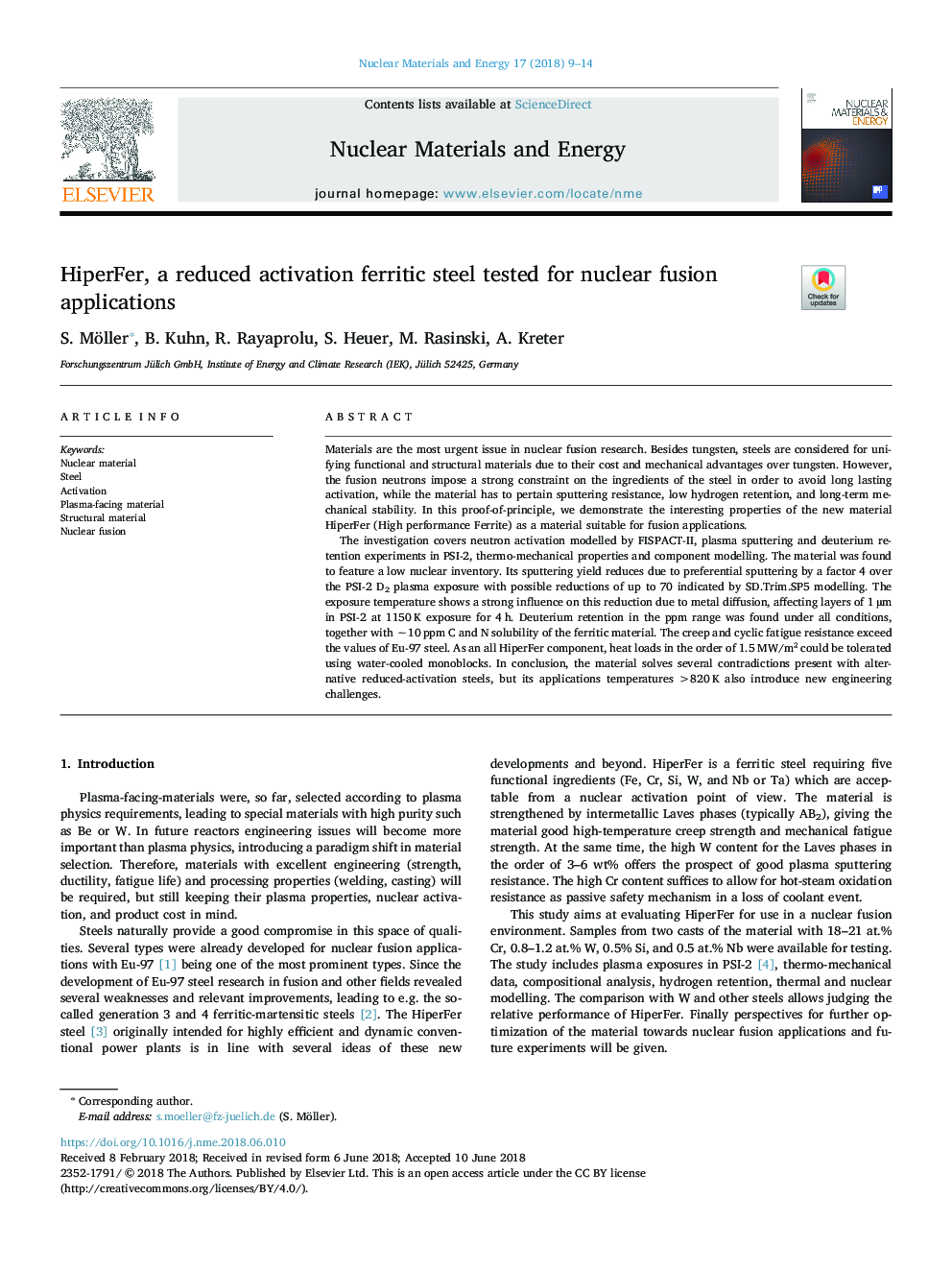 HiperFer, a reduced activation ferritic steel tested for nuclear fusion applications