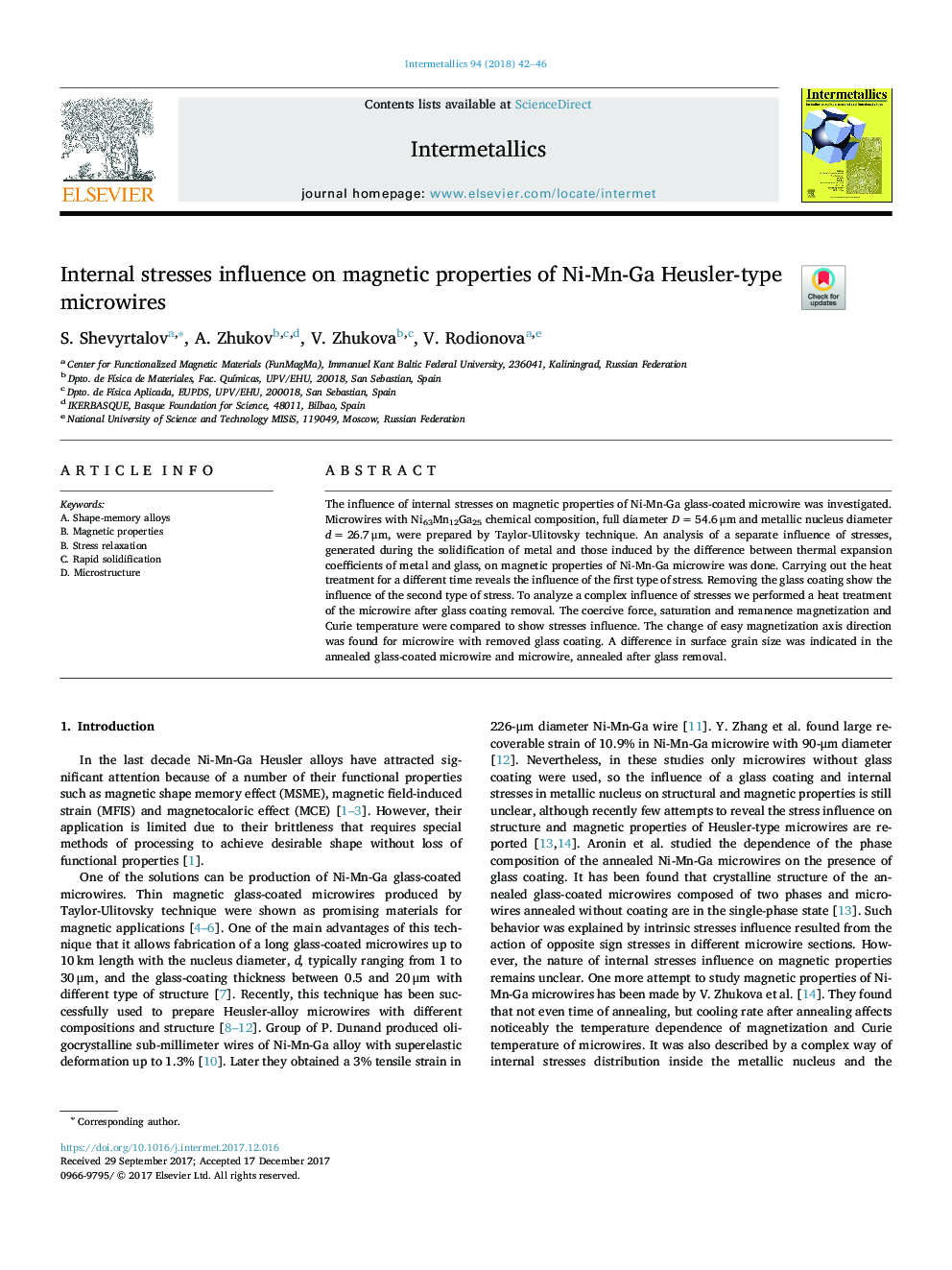 Internal stresses influence on magnetic properties of Ni-Mn-Ga Heusler-type microwires