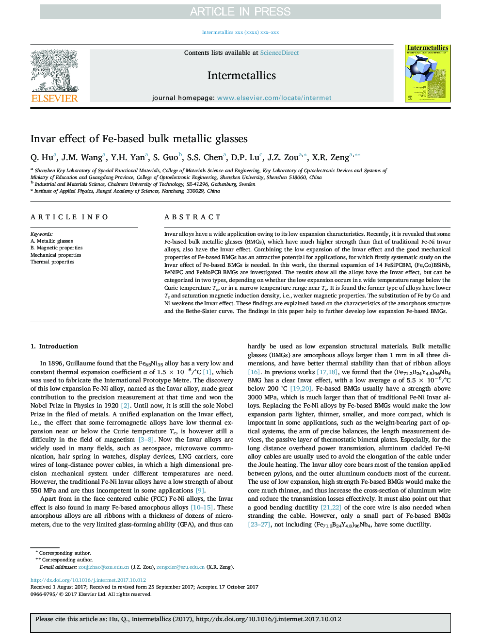 Invar effect of Fe-based bulk metallic glasses