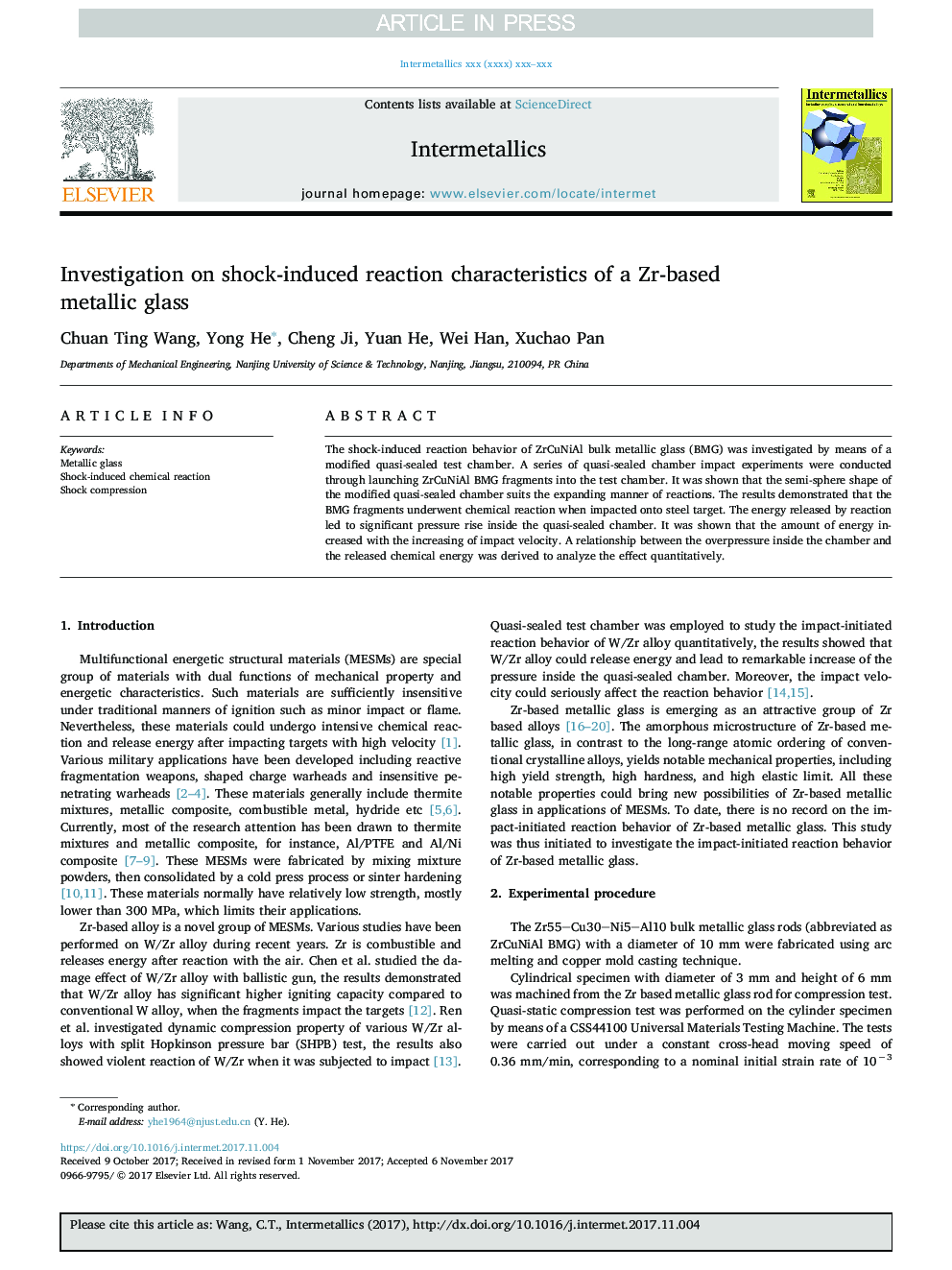 Investigation on shock-induced reaction characteristics of a Zr-based metallic glass