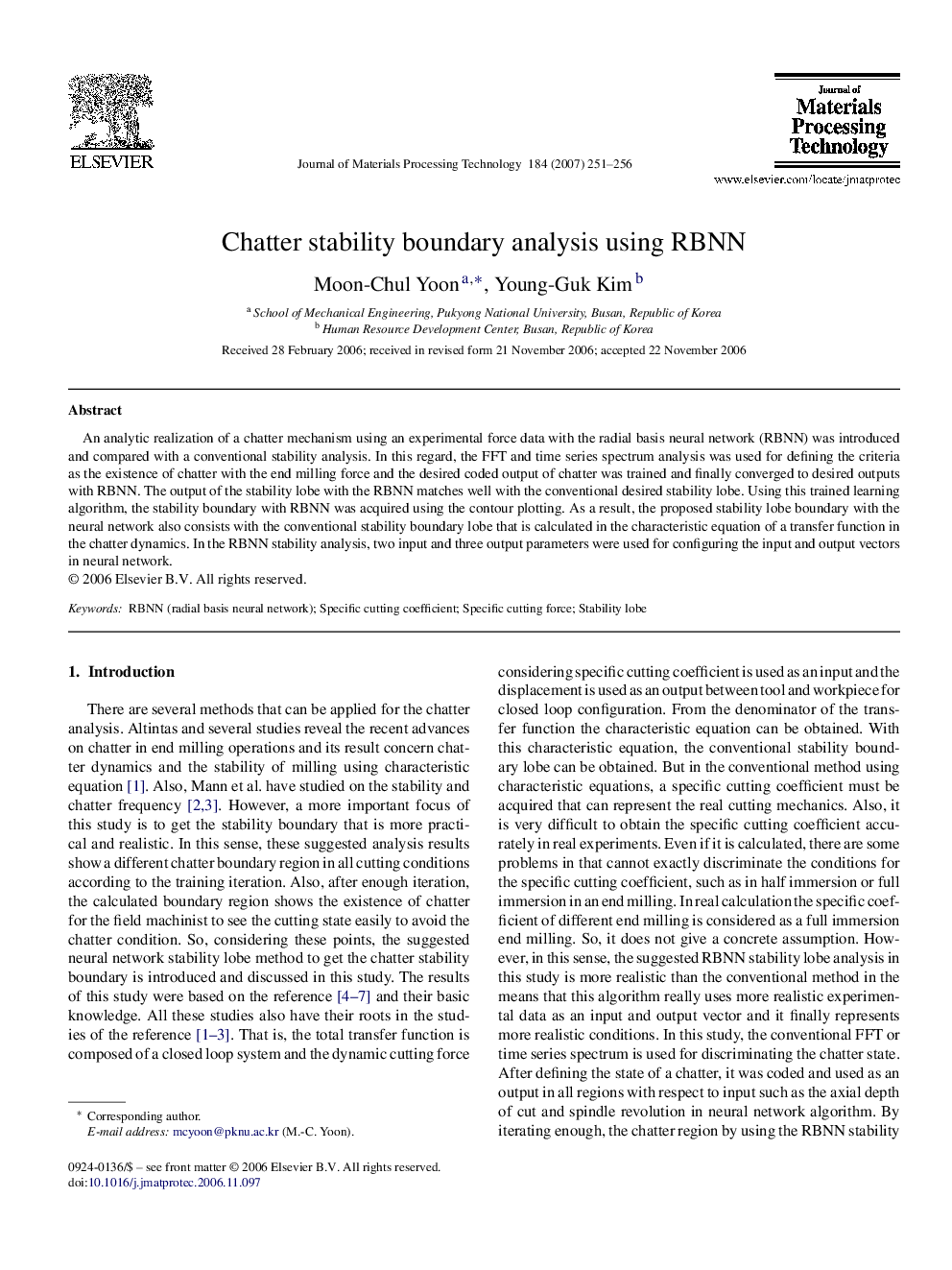 Chatter stability boundary analysis using RBNN