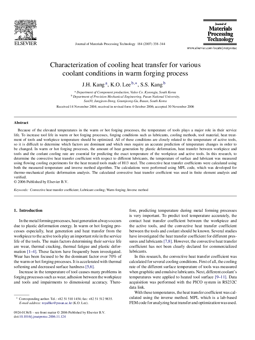 Characterization of cooling heat transfer for various coolant conditions in warm forging process