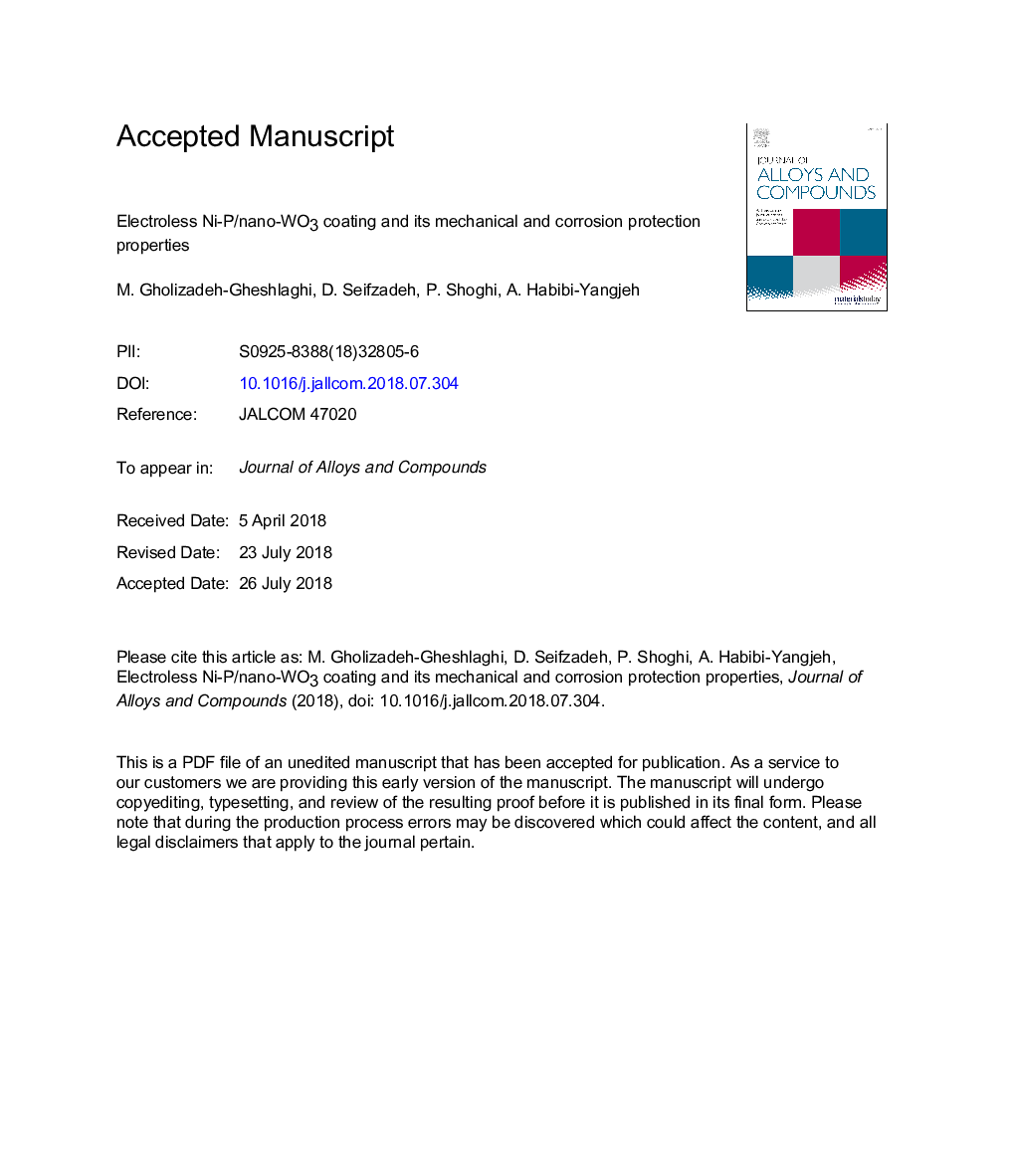 Electroless Ni-P/nano-WO3 coating and its mechanical and corrosion protection properties