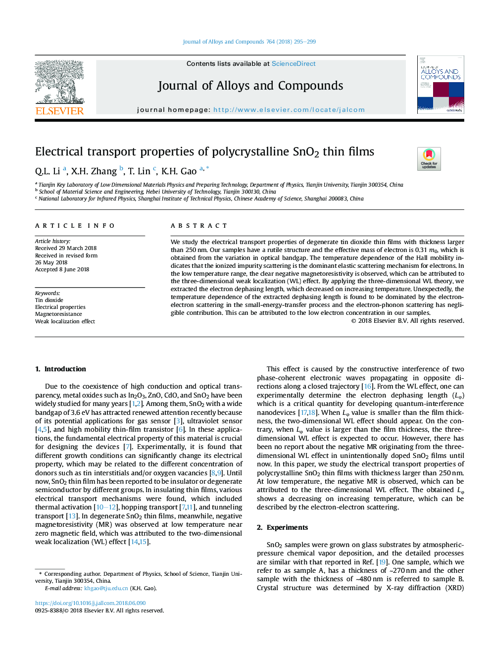 Electrical transport properties of polycrystalline SnO2 thin films