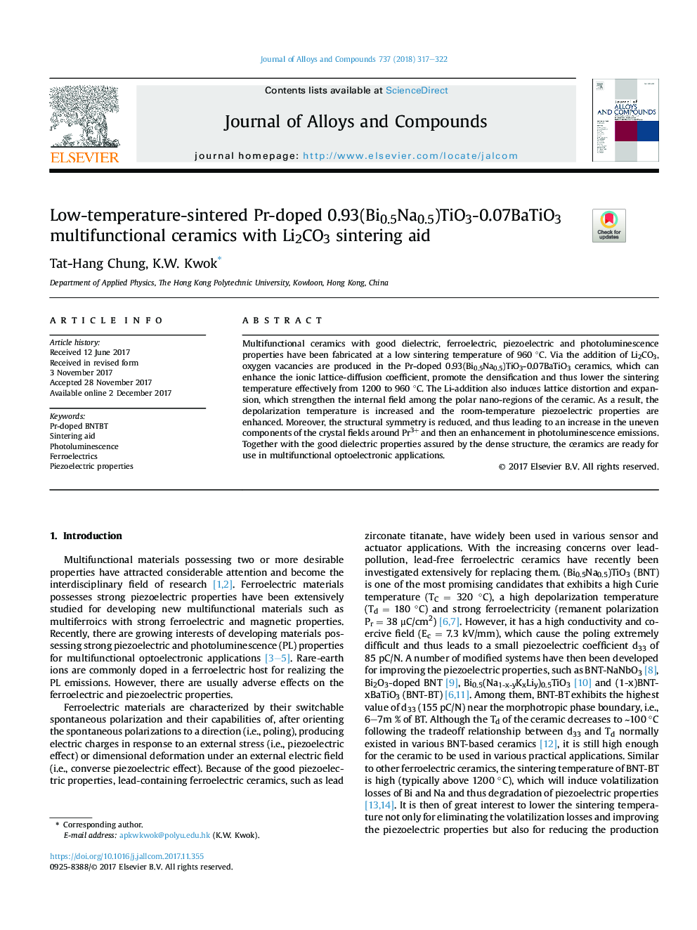 Low-temperature-sintered Pr-doped 0.93(Bi0.5Na0.5)TiO3-0.07BaTiO3 multifunctional ceramics with Li2CO3 sintering aid