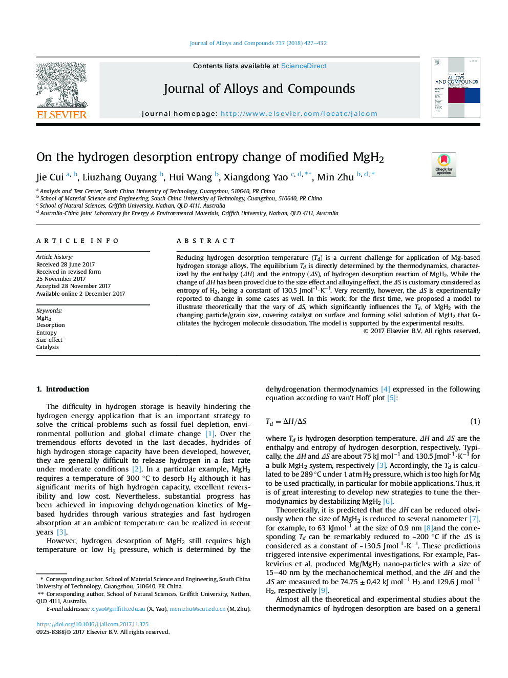 On the hydrogen desorption entropy change of modified MgH2